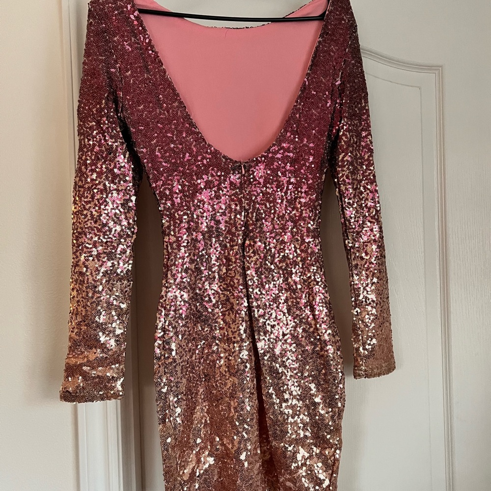 Pink gradient sequin body on dress with low back